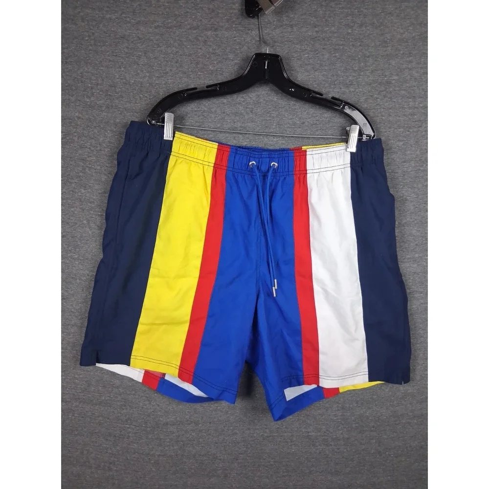 Lands End Mens Shorts XL Vertical Stripe Multi Color Block Volley‎ Swim Beach